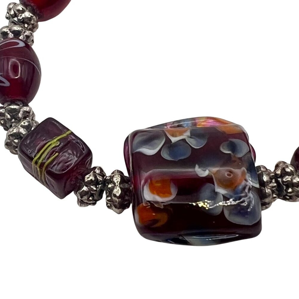 Handcrafted Glass Beads Bracelet Silver-Tone Accents Toggle Clasp Floral 6.25" - Picture 5 of 11